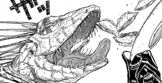 Kaiman, protagonista del manga Dorohedoro, come gyozas