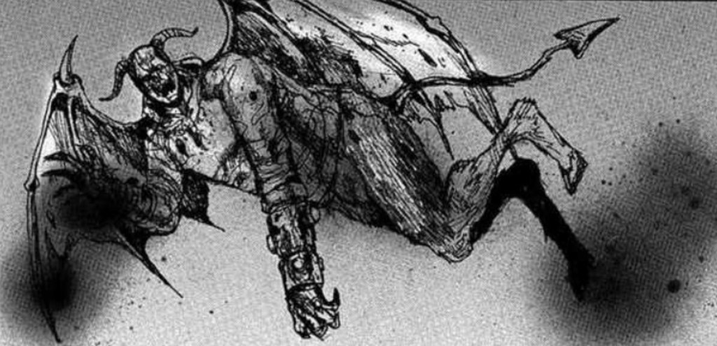 Un demonio del manga Dorohedoro saluda con la mno